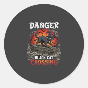 Sticker Rond Chapeau de sorcière de Halloween Danger Black Cat 