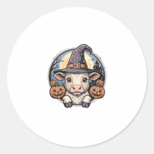 Sticker Rond Chapeau de sorcière de veau de Halloween mignon Gr