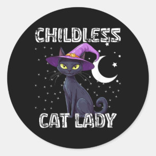 Sticker Rond Chapeau de sorcière effrayant de chat sans enfants