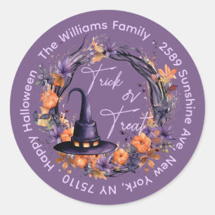 Sticker Rond Chapeau de sorcière Halloween Trick Or Treat