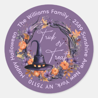 Sticker Rond Chapeau de sorcière Halloween Trick Or Treat