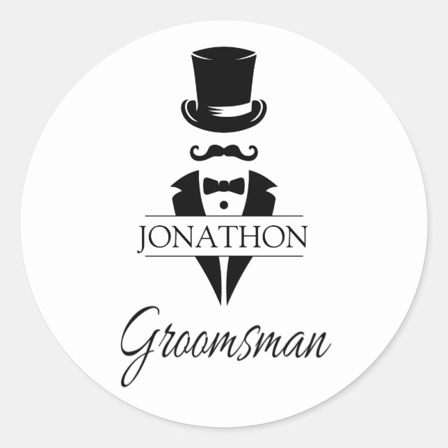Sticker Rond Chapeau Haut-de-Forme Tux Barbe Mariage Enterremen (Devant)