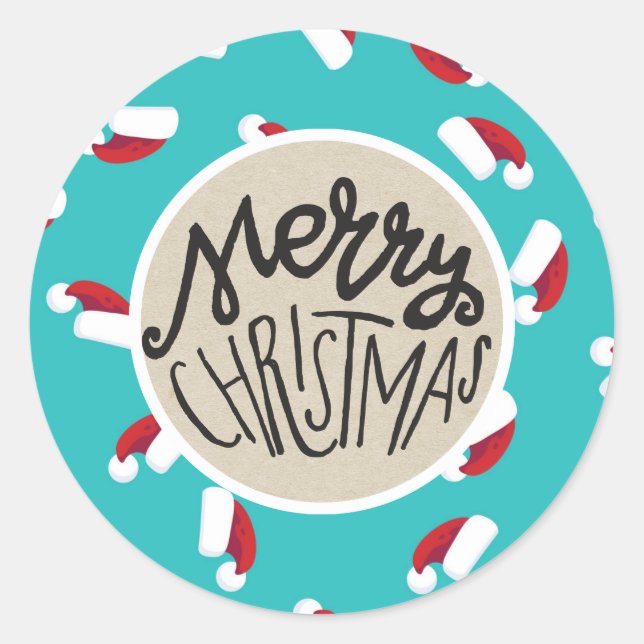 Sticker Rond Chapeaux de Père Noël Bleu Joyeux Noël Vacances Fa (Devant)