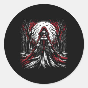 Sticker Rond Chaperon gothique rouge à cheval noir Halloween Éf