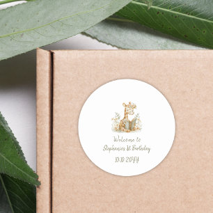 Sticker Rond Chapitre Un Girafe avec Livre 1er Anniversaire fêt