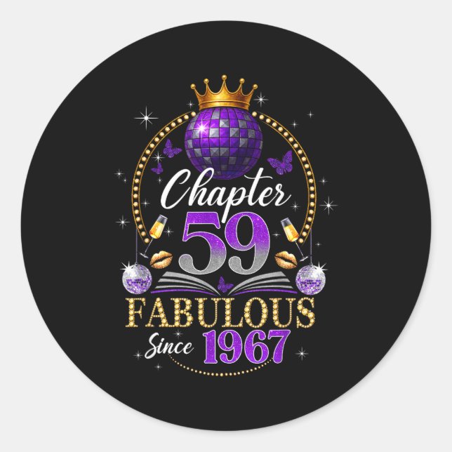 Sticker Rond Chapter 59 Since 1967 Purple Disco Ball 59th Birth (Devant)