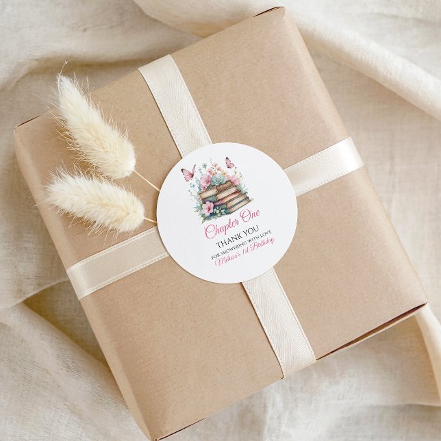 Sticker Rond Chapter One 1st Girl Book Theme First Birthday (Créateur téléchargé)