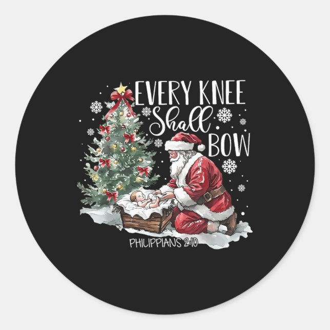 Sticker Rond Chaque genou fléchira Santa scène de Noël (Devant)