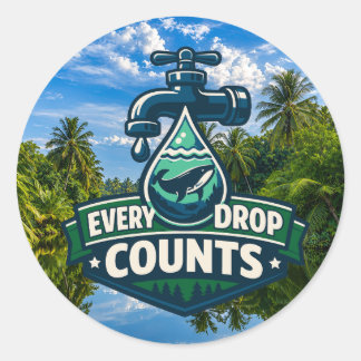 Sticker Rond Chaque Goutte Compte Conservation de l'Eau