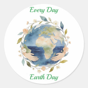 Sticker Rond Chaque Jour Jour De La Terre Globe Floral Avec Les