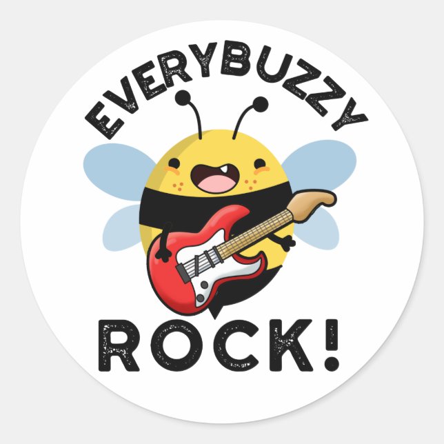 Sticker Rond Chaque Rock Buzzy Funny Musique Bee Pun (Devant)