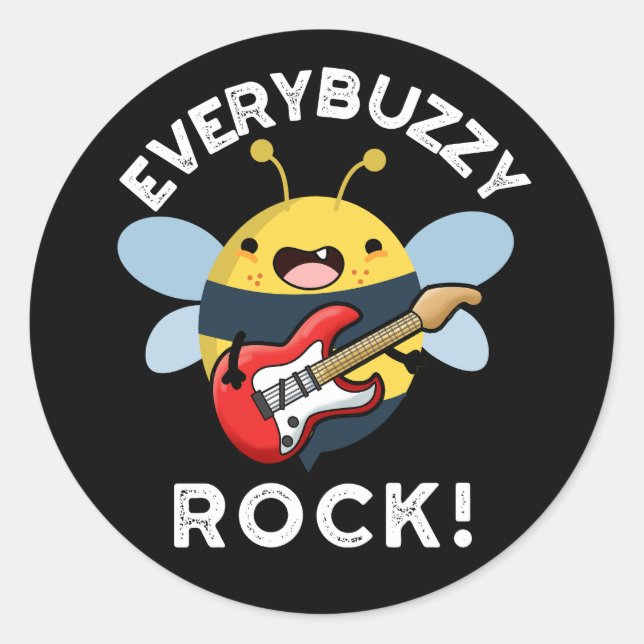 Sticker Rond Chaque Rock Buzzy Funny Musique Bee Pun Dark BG (Devant)