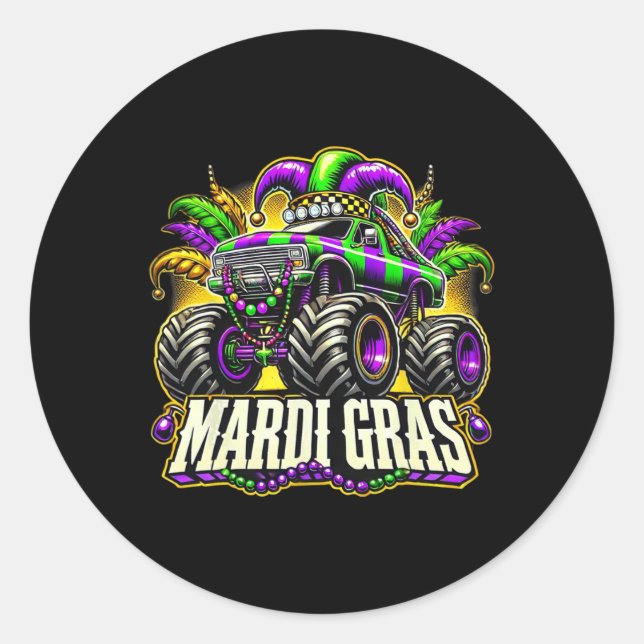 Sticker Rond Char de Carnaval Monstre Mardi Gras Garçons Fille (Devant)