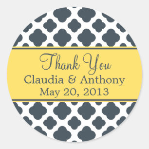 Sticker Rond Charbon Monogram avec Motif Quatrefoil Jaune