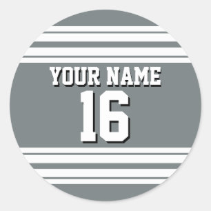 Sticker Rond Charcoal Grey White Team Jersey Custom Numéro Nom