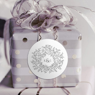 Sticker Rond Charcol gris feuille dessinée à la main monogramme