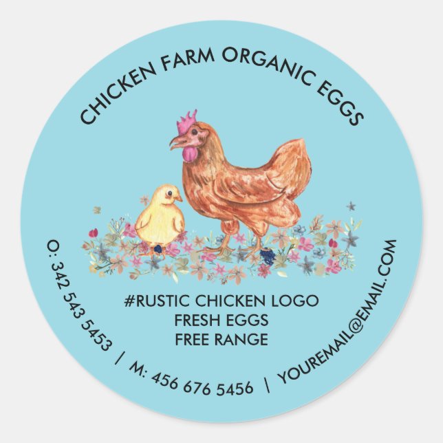 Sticker Rond Charcuterie de poulet OEufs frais bio bleu (Devant)