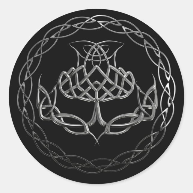 Sticker Rond Chardon de noeud celtique Chrome (Devant)