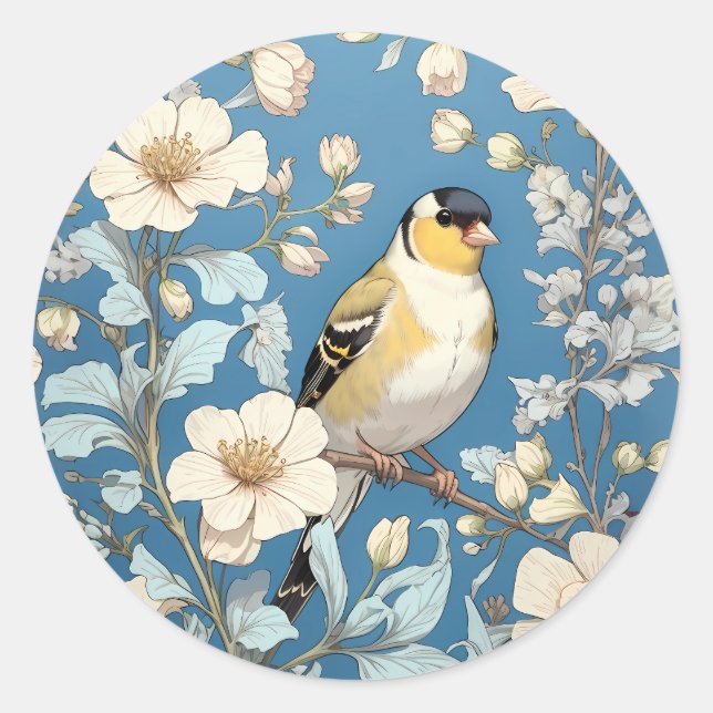 Sticker Rond Chardonneret américain inspiré de William Morris (Devant)