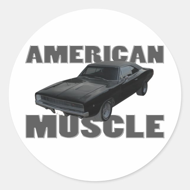 Sticker Rond Chargeur d'esquisse 1968 r/t muscle américain (Devant)