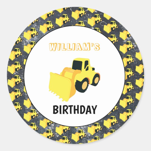 Sticker Rond Chargeur frontal Construction Camion Anniversaire (Devant)