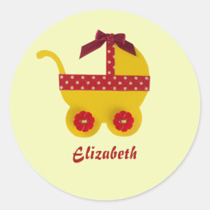 Sticker Rond Chariot bébé jaune et rouge pour bébé