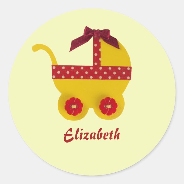 Sticker Rond Chariot bébé jaune et rouge pour bébé (Devant)