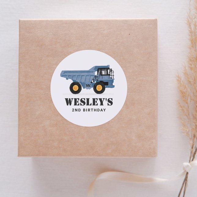 Sticker Rond Chariot de camion de construction fête d'anniversa (Créateur téléchargé)