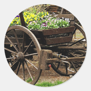 Sticker Rond Chariot de Fleurs