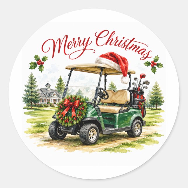 Sticker Rond Chariot de golf avec thème de Noël  (Devant)