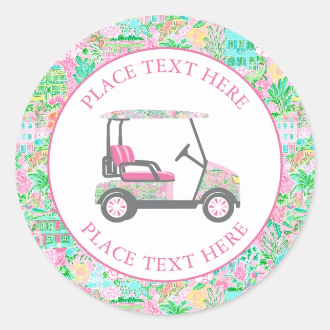 Sticker Rond Chariot de golf Preppy Palm Beach (Devant)