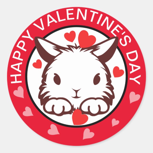Sticker Rond Chariot de lapin mignon Coeur Rouge Valentines (Devant)