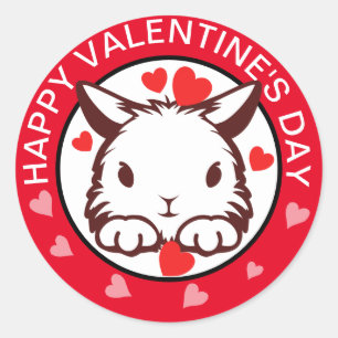 Sticker Rond Chariot de lapin mignon Coeur Rouge Valentines