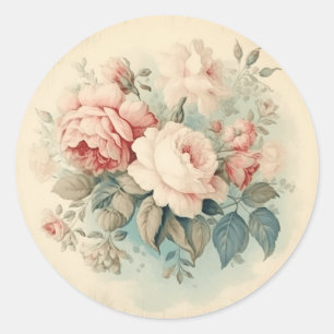 Sticker Rond Charisma Vieux Monde, Rose & Vert Chic Shabby