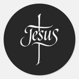 Sticker Rond Charité Jésus Croix Calligraphie Culte Conception