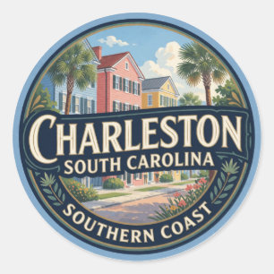 Sticker Rond Charleston Caroline du Sud USA Côte Historique Voy