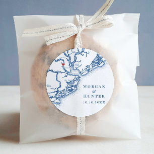 Sticker Rond Charleston SC Carte Elégant Marine Blue Wedding Fa