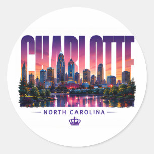 Sticker Rond Charlotte Caroline du Nord Skyline Nom de la ville