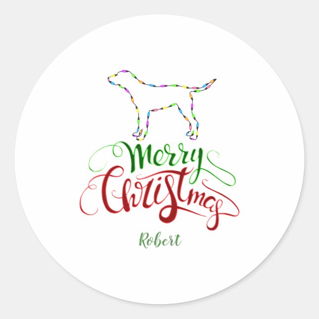 Sticker Rond Charm Merry Christmas Light Bulbs Dog Monogram Tod (Devant)