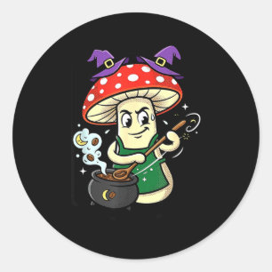Sticker Rond Charmant chapeau de sorcière champignon d'Hallowee