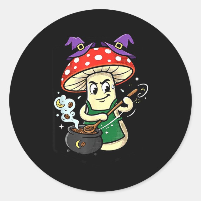 Sticker Rond Charmant chapeau de sorcière champignon d'Hallowee (Devant)