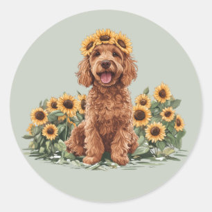 Sticker Rond Charmant chien Goldendoodle portant une couronne d