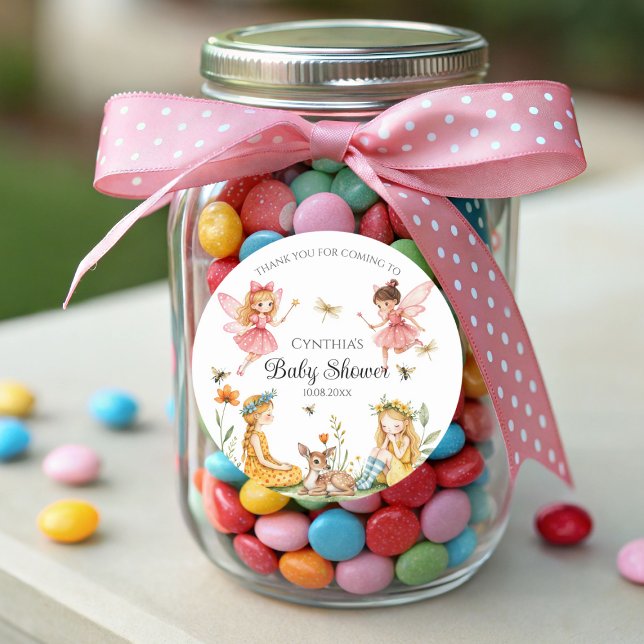 Sticker Rond Charmante Baby shower des animaux de bois des fées (Créateur téléchargé)