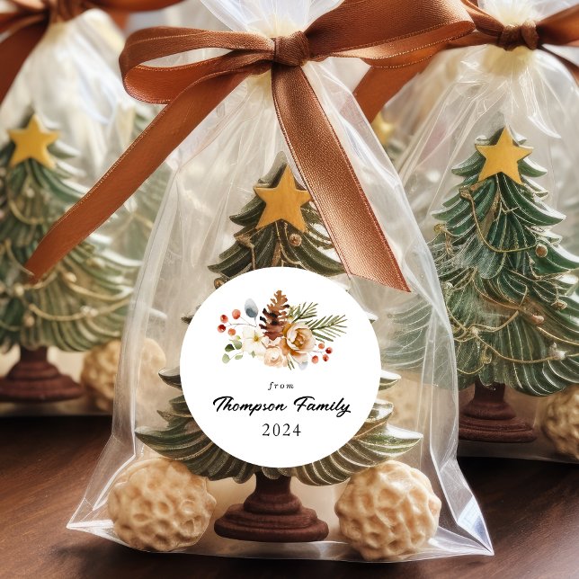 Sticker Rond Charme botanique de Noël classique (Créateur téléchargé)