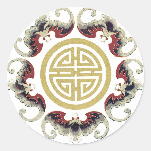 Sticker Rond Charme chinois de Lucky Longevity (Devant)