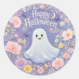 Sticker Rond Charme de fantôme floral doux d'Halloween