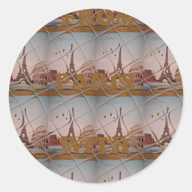 Sticker Rond Charme De Paris Avec Amour J'aime Paris Design (Devant)