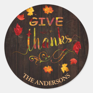 Sticker Rond Charme Donner Merci Wood Thanksgiving Monogramme