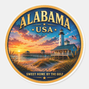 Sticker Rond Charme du Sud de l'Alabama Souvenir de Voyage d'Ét