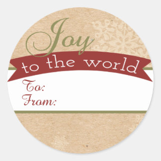 Sticker Rond Charme Rustique Joy To The World Holiday Tags cade